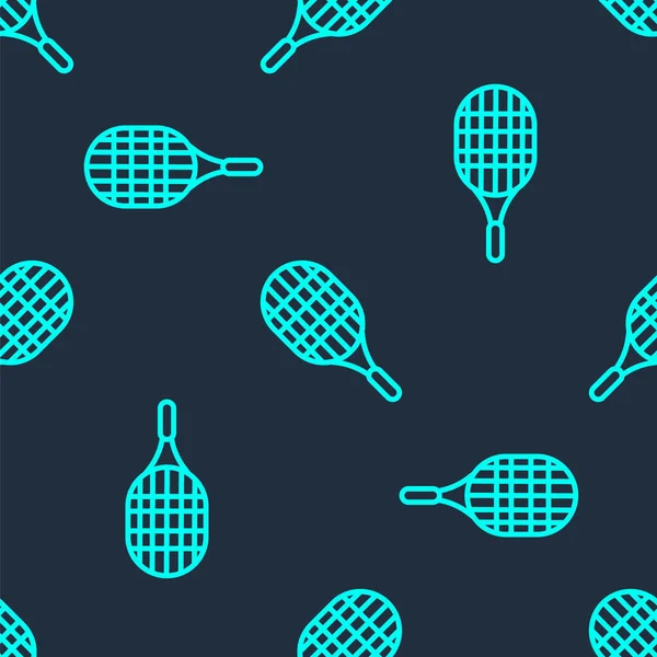 Green Line Tennis Racket Icon Isolated Seamless Pattern Blue Background — Stock Vector