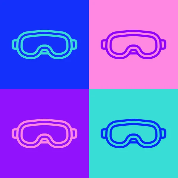 Pop Art Line Ski Goggles Icon Isolated Color Background Extreme — Stock Vector