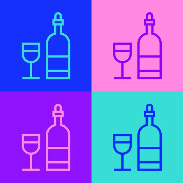 Pop Art Ligne Bouteille Vin Avec Icône Verre Isolé Sur — Image vectorielle