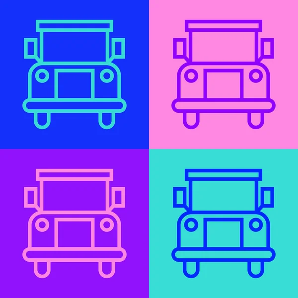 Pop Art Line School Bus Icon Isolated Color Background Public — Stock Vector