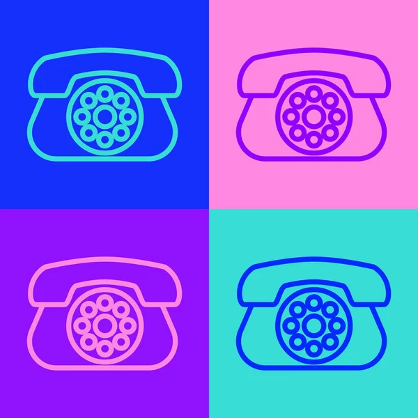 Pop Art Line Telefon Ikona Izolované Barevném Pozadí Telefon Pevnou — Stockový vektor