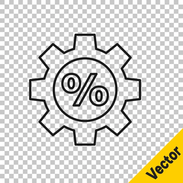 Schwarze Linie Zahnrad Mit Prozentsymbol Isoliert Auf Transparentem Hintergrund Vektorillustration — Stockvektor