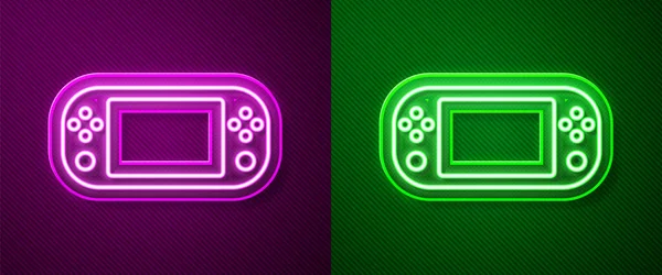 Icono Consola Videojuegos Portátil Línea Neón Brillante Aislado Sobre Fondo — Vector de stock