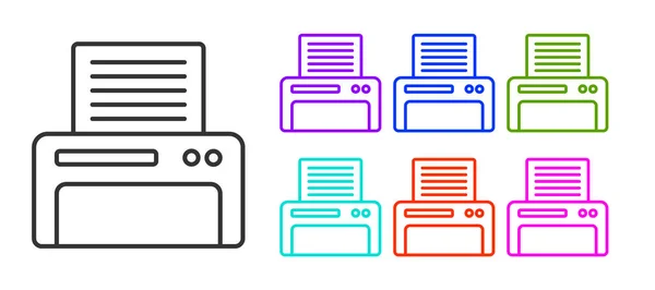 Schwarze Linie Druckersymbol Isoliert Auf Weißem Hintergrund Setzen Symbole Bunt — Stockvektor