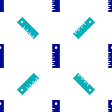 Mavi cetvel simgesi beyaz arkaplandaki kusursuz deseni izole etti. Düz sembol. Vektör İllüstrasyonu