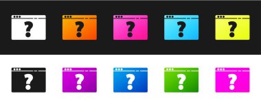 Siyah ve beyaz arkaplanda soru işareti simgesi olan tarayıcı ayarla. İnternet iletişim protokolü. Vektör İllüstrasyonu