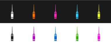 Awl aracını siyah ve beyaz arkaplanda izole edilmiş ahşap saplı simgeye ayarla. İş gereçleri terzi endüstrisi. Vektör İllüstrasyonu