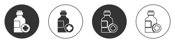 Schwarze Flasche Medizinsirup Symbol Auf Weißem Hintergrund Kreis Taste Vektorillustration — Stockvektor