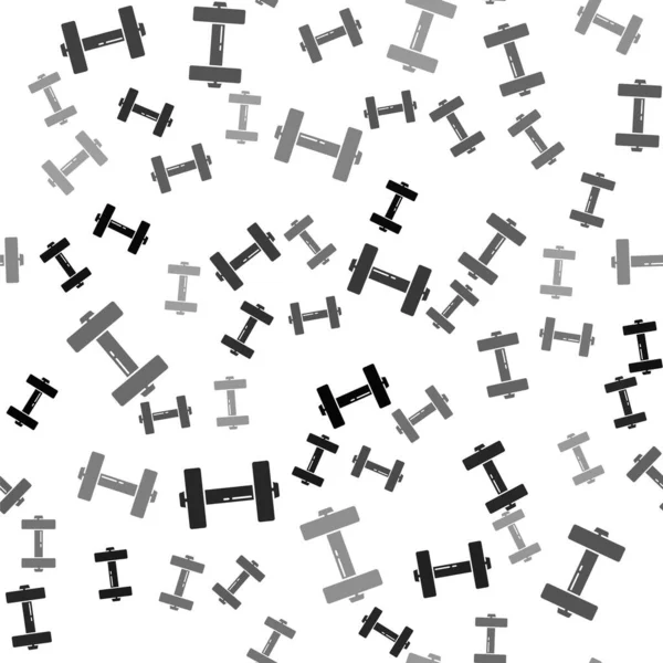 Černá Dumbbell Ikona Izolované Bezešvé Vzor Bílém Pozadí Svalové Zvedání — Stockový vektor