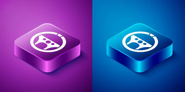 Isometric Steering Wheel Icon Isolated Blue Purple Background Car Wheel — Stock Vector