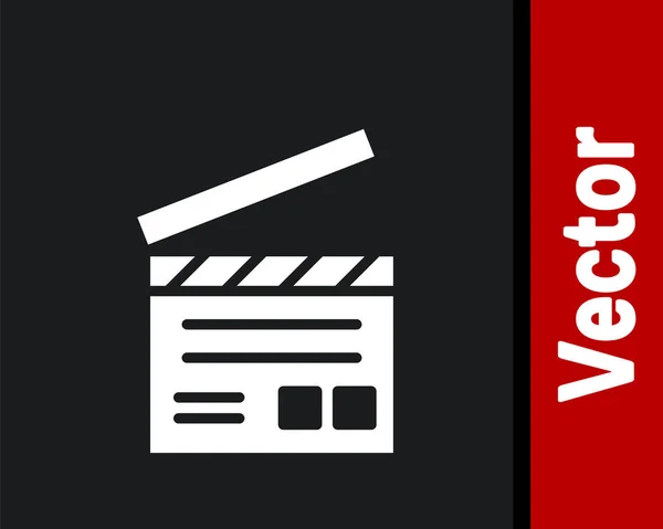 White Movie Clapper Icon Isoliert Auf Schwarzem Hintergrund Filmklappbrett Klappschild — Stockvektor