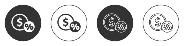 黑色钱币的图标百分比孤立在白色背景上 现金银行货币标志 圆形按钮 病媒图解 — 图库矢量图片
