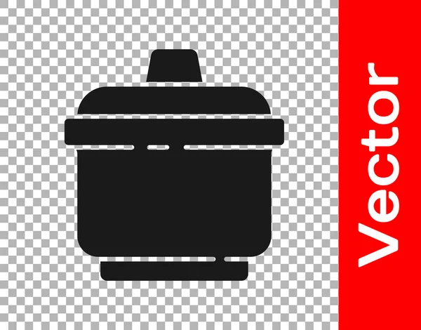 透明な背景に隔離された黒い鍋のアイコン 沸騰またはシチュー食品のシンボル ベクターイラスト — ストックベクタ
