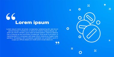 Mavi arka planda beyaz çizgi ilaç veya tablet ikonu var. Kapsül hapı ve uyuşturucu işareti. Eczane tasarımı. Vektör İllüstrasyonu