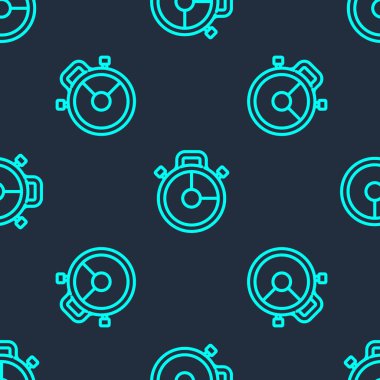 Yeşil çizgi Stopwatch simgesi mavi arkaplandaki kusursuz deseni izole etti. Zaman göstergesi. Kronometre işareti. Vektör İllüstrasyonu