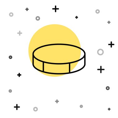 Beyaz arkaplanda siyah çizgi hokey diski simgesi izole edildi. Spor malzemeleri. Rastgele dinamik şekiller. Vektör İllüstrasyonu