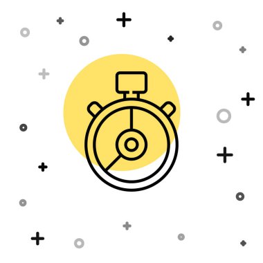 Siyah çizgi Stopwatch simgesi beyaz arkaplanda izole edildi. Zaman göstergesi. Kronometre işareti. Rastgele dinamik şekiller. Vektör İllüstrasyonu