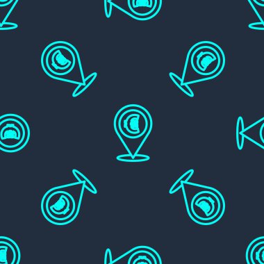 Yeşil çizgi Cash lokasyon simgesi mavi arka planda izole edilmiş kusursuz desen. İşaretçi ve Avro sembolü. Para yeri. İş ve yatırım konsepti. Vektör İllüstrasyonu