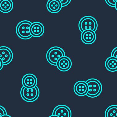 Elbise simgesi için yeşil çizgi dikiş düğmesi mavi arkaplanda izole edilmiş pürüzsüz desen. Giysi düğmesi. Vektör İllüstrasyonu