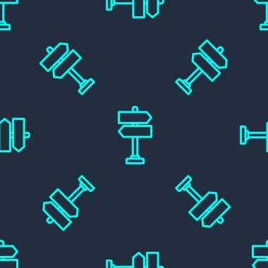 Yeşil Hat Trafik İşareti. İşaret direği simgesi mavi arkaplanda izole edilmiş kusursuz desen. İşaretçi sembolü. İzole sokak bilgi levhası. Yön tabelası. Vektör İllüstrasyonu