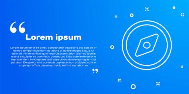 Beyaz çizgi pusula simgesi mavi arkaplanda izole edildi. Rüzgâr yön bulma sembolü. Rüzgar gül işareti. Vektör İllüstrasyonu