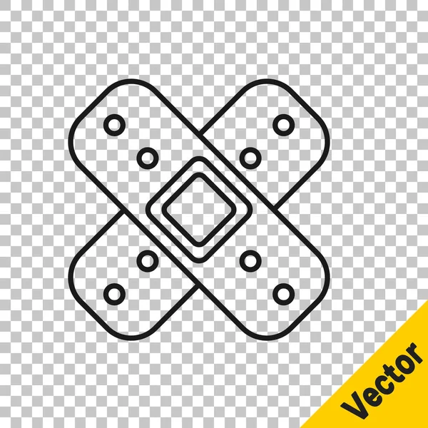 Schwarze Linie Kreuzbandpflaster Symbol Isoliert Auf Transparentem Hintergrund Medizinischer Gips — Stockvektor