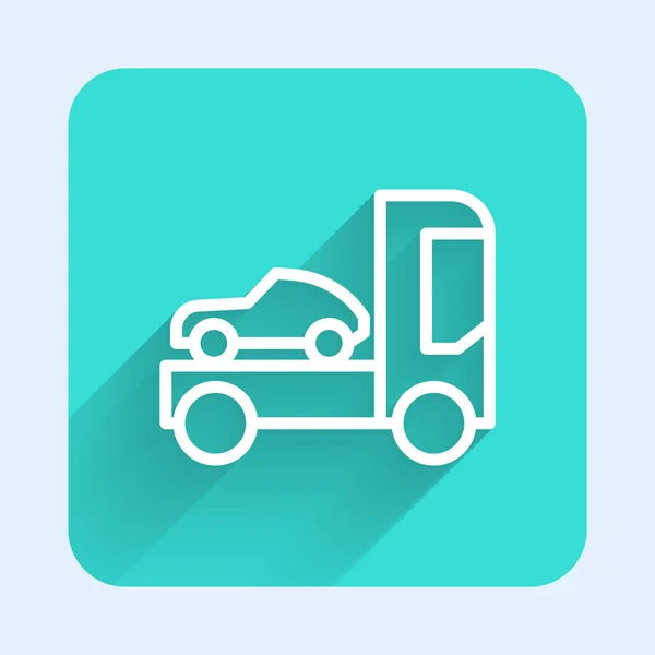 White Line Car Transporter Truck Transportation Car Icon Isolated Long — Stock Vector