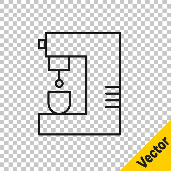 Linha Preta Ícone Máquina Café Isolado Fundo Transparente Ilustração Vetorial — Vetor de Stock