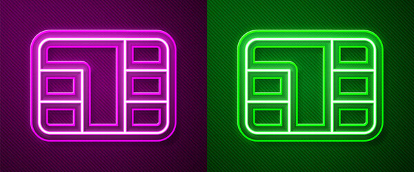 Светящаяся неоновая линия Кредитная карта с фиолетовым и зеленым цветами. Бесконтактный платеж. Векторная миграция
