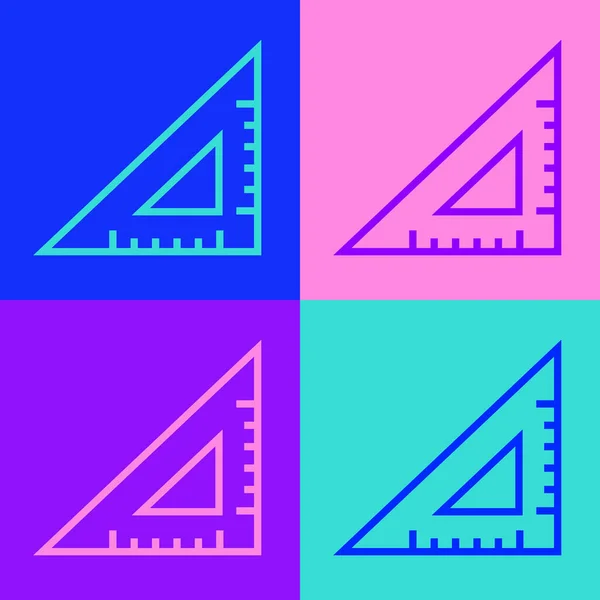 Pop Art Line Icono Regla Triangular Aislado Sobre Fondo Color — Vector de stock