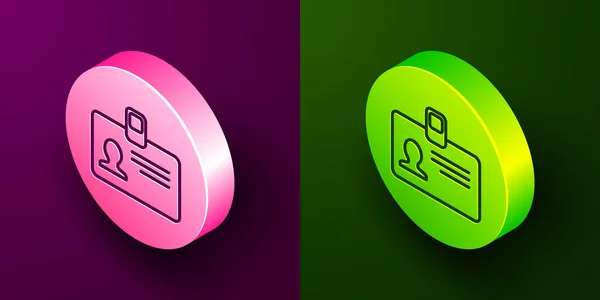 在紫色和绿色背景上隔离的等距线标识徽章图标 它可以用于演示 公司的身份 圆形按钮 病媒图解 — 图库矢量图片