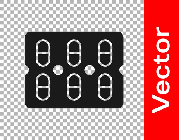 Pastillas Negras Blister Icono Del Envase Aislado Sobre Fondo Transparente — Archivo Imágenes Vectoriales