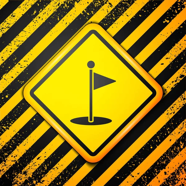 黑色高尔夫旗帜图标孤立在黄色背景上 高尔夫设备或配件 警告标志 病媒图解 — 图库矢量图片