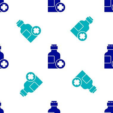 Mavi ilaç şurubu ikonu beyaz arka planda izole edilmiş kusursuz desen. Vektör İllüstrasyonu