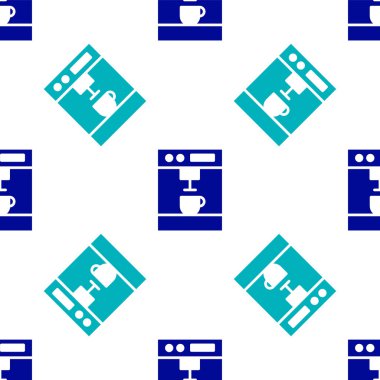 Mavi kahve makinesi ikonu beyaz arka planda izole edilmiş pürüzsüz desen. Vektör İllüstrasyonu