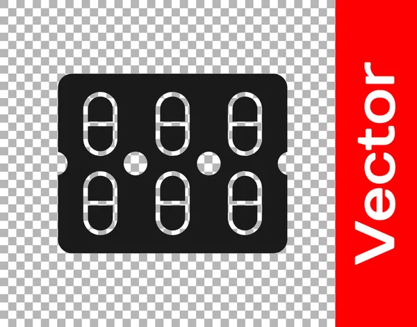 Schwarze Pillen Blisterverpackungssymbol Isoliert Auf Transparentem Hintergrund Medikamentenpaket Für Tabletten — Stockvektor