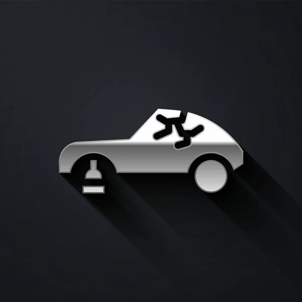 Icono Coche Roto Plateado Aislado Sobre Fondo Negro Aplastamiento Auto — Vector de stock