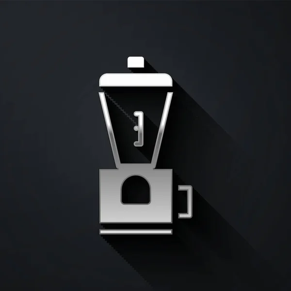 Silver Electric Koffiemolen Pictogram Geïsoleerd Zwarte Achtergrond Lange Schaduw Stijl — Stockvector