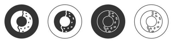Μαύρο Ντόνατ Γλυκό Γλάσο Εικονίδιο Απομονώνονται Λευκό Φόντο Κουμπί Εικονογράφηση — Διανυσματικό Αρχείο