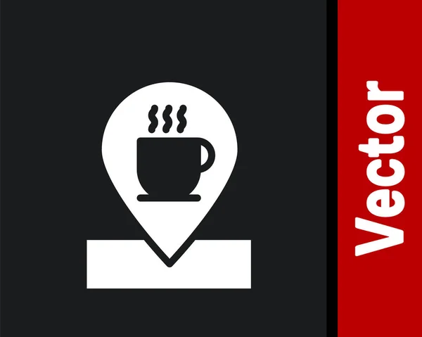 White Location Mit Kaffeetasse Symbol Isoliert Auf Schwarzem Hintergrund Vektorillustration — Stockvektor