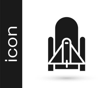 Beyaz arkaplanda izole edilmiş uzay ikonu Gri Roket fırlatması. Uzaya roket fırlatın. Vektör İllüstrasyonu