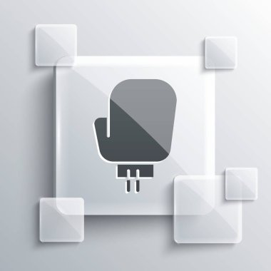 Gri arka planda gri boks eldiveni ikonu izole edildi. Kare cam paneller. Vektör İllüstrasyonu