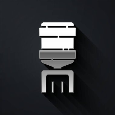 Ofis için gümüş su soğutucusu ve siyah arka planda izole edilmiş ev ikonu. Su dağıtıcısı. Şişe ofisi, plastik ve sıvı. Uzun gölge tarzı. Vektör İllüstrasyonu