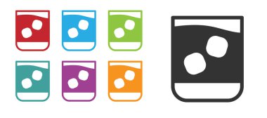 Beyaz arka planda izole edilmiş siyah viski ve buz küpleri ikonu. Simgeleri renklendirin. Vektör İllüstrasyonu