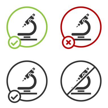 Beyaz arkaplanda siyah mikroskop simgesi izole edildi. Kimya, ilaç aleti, mikrobiyoloji büyütme aracı. Çember düğmesi. Vektör İllüstrasyonu