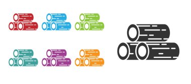 Beyaz arkaplanda siyah tahta kütük simgesi izole edildi. Yakacak odun yığını. Simgeleri renklendirin. Vektör İllüstrasyonu