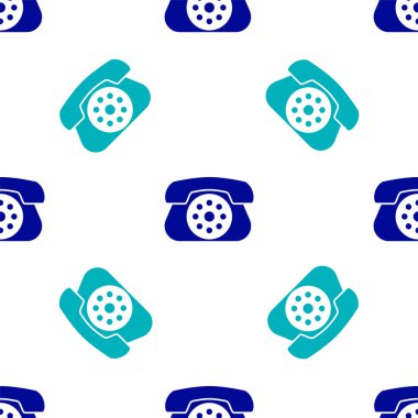 Mavi Telefon simgesi beyaz arkaplanda izole edilmiş pürüzsüz desen. Sabit telefon. Vektör İllüstrasyonu