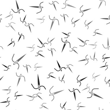 İp simgesi ile dikmek için siyah iğne beyaz arkaplanda izole edilmiş kusursuz desen. Terzi sembolü. Tekstil el sanatları tabelasını diker. Nakış aletleri. Vektör İllüstrasyonu