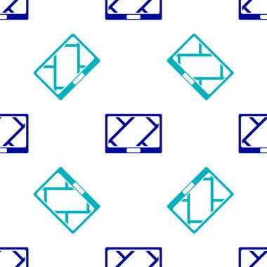 Harita simgesine sahip mavi GPS cihazı beyaz arkaplanda izole edilmiş kusursuz desen. Vektör İllüstrasyonu