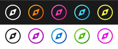 Pusula simgesini siyah beyaz arkaplanda izole et. Rüzgâr yön bulma sembolü. Rüzgar gül işareti. Vektör İllüstrasyonu